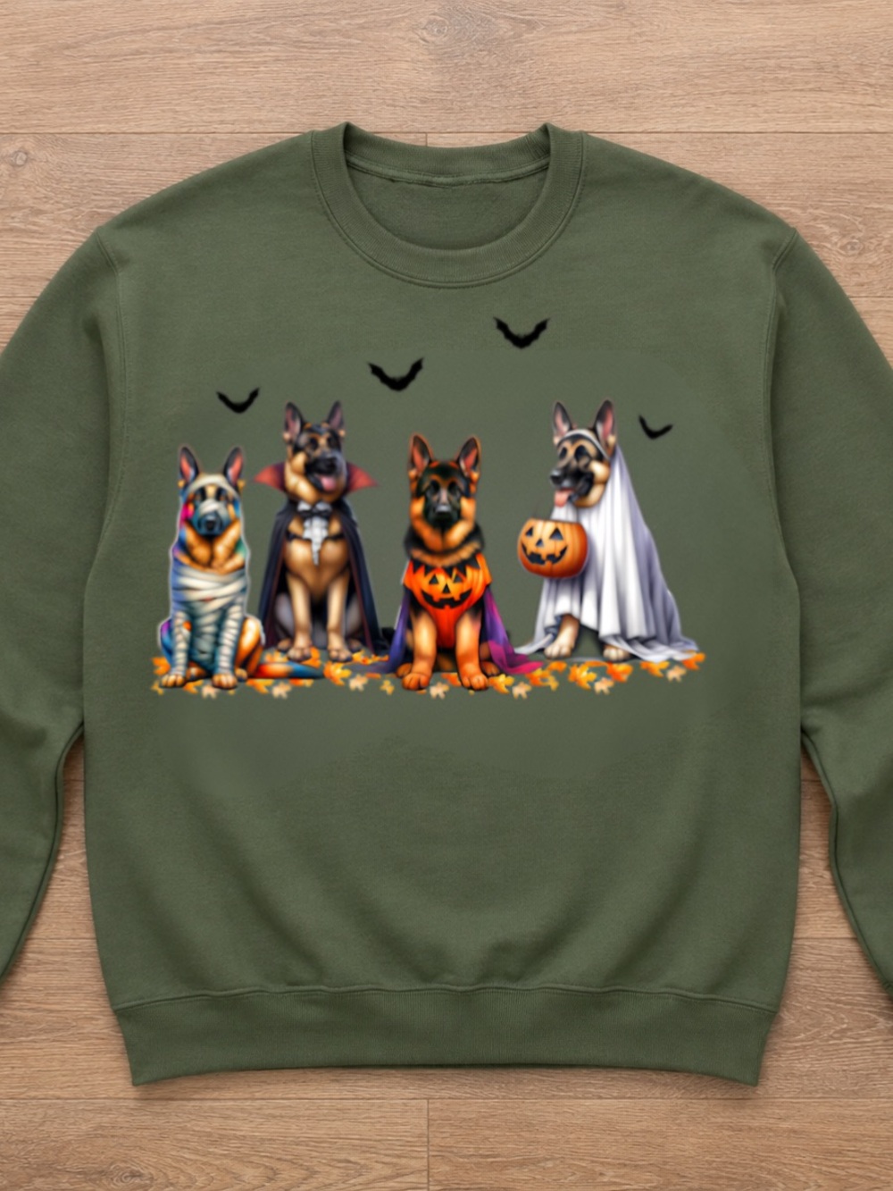 Halloween German Shepherd Sweatshirt - Military Green Vintage Dog Lover Gift